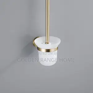 Wall Mount Golden Toilet Brush With White Frosted Base