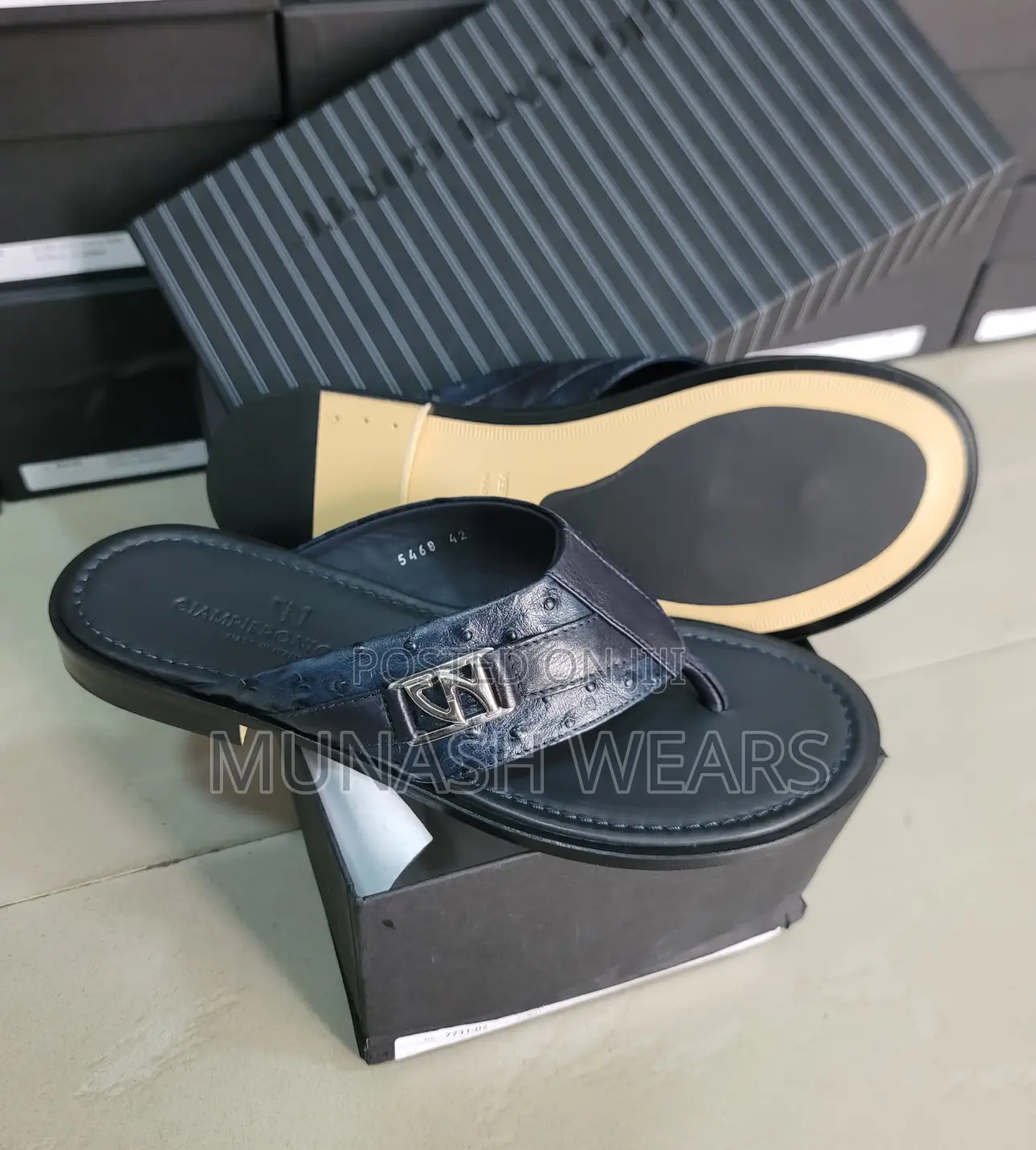 Italian Gianperionicola Leather Slipers for Men Jl