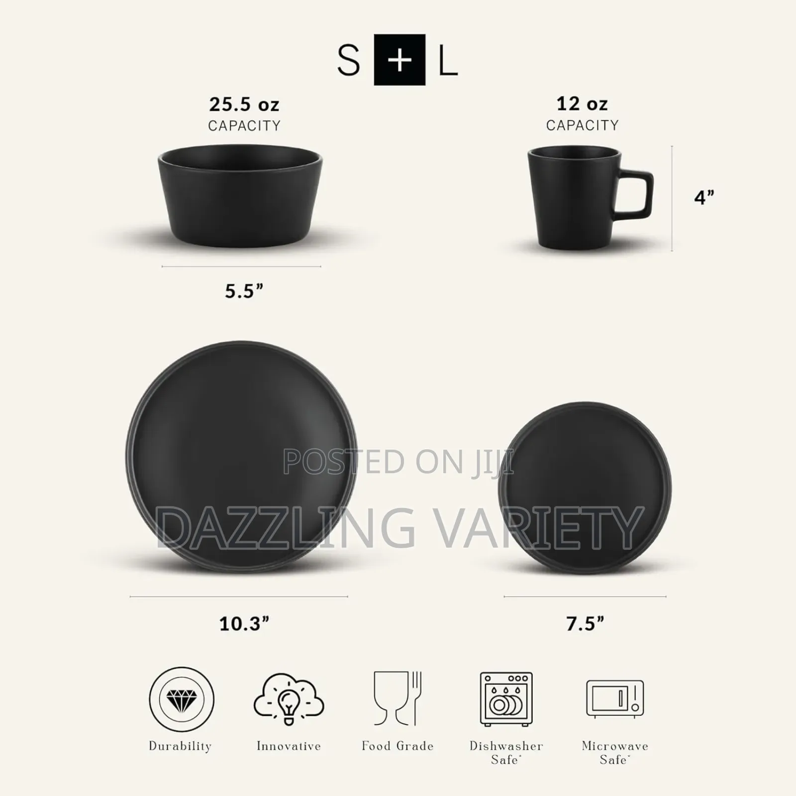 16pcs Luxury Black Ceramic Dinner Set