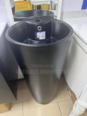 Matt Black Free Standing Wash Hand Basin With Tap Hole