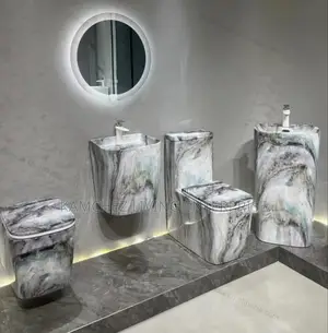 Wall-Hung Ceramic Bathroom Set – Basin Flush Toilet