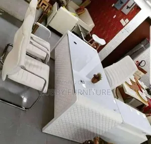 Imported Executive White Office Table With 3 White Chairs