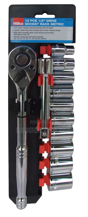 Hilka 12 Pce 1/2" Dr Socket Rack Carbon Steel Metric