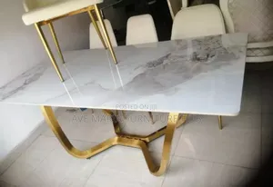 Set of Marble Top Dining by 8 Chairs.