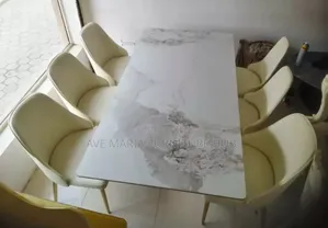 Set of Marble Top Dining by 8 Chairs.