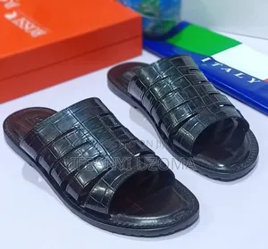 Black Color Italian Leather Slippers