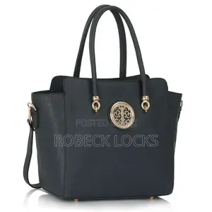 Elegant Navy Tote With Medallion Accent