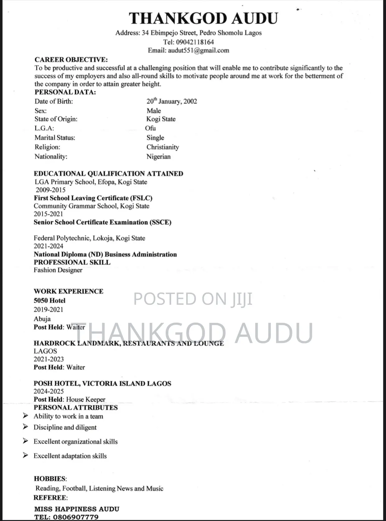 Housekeeping Cleaning Cv