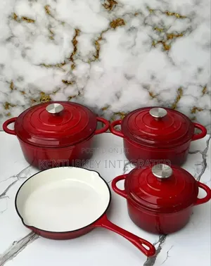 7pcs Enamel Red Cast Iron Pots