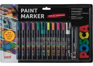 Posca 12 Piece Posca Blister Permanent Metallic/Neon Set