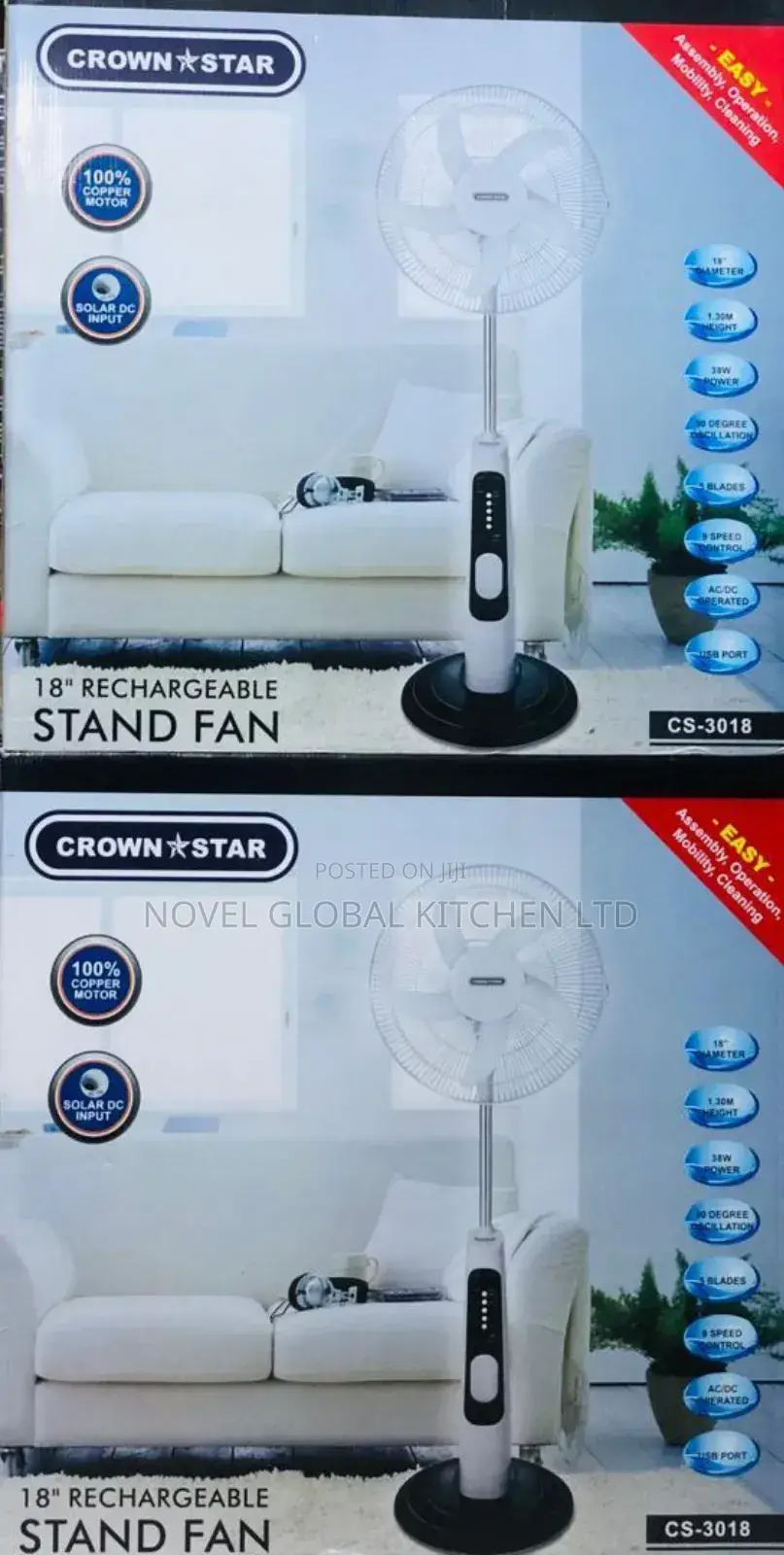 18" Rechargeable Fan