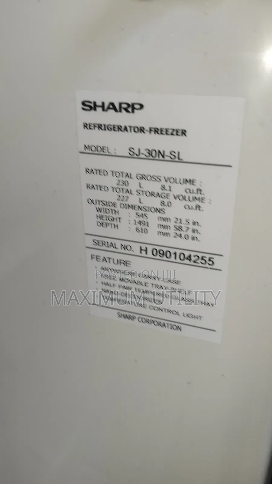 Sharp 230 Litres Clean Belgium Double Door Fridge