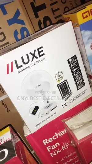 Luxe 12" Rechargeable Fan With Solar Panel With Bulbs