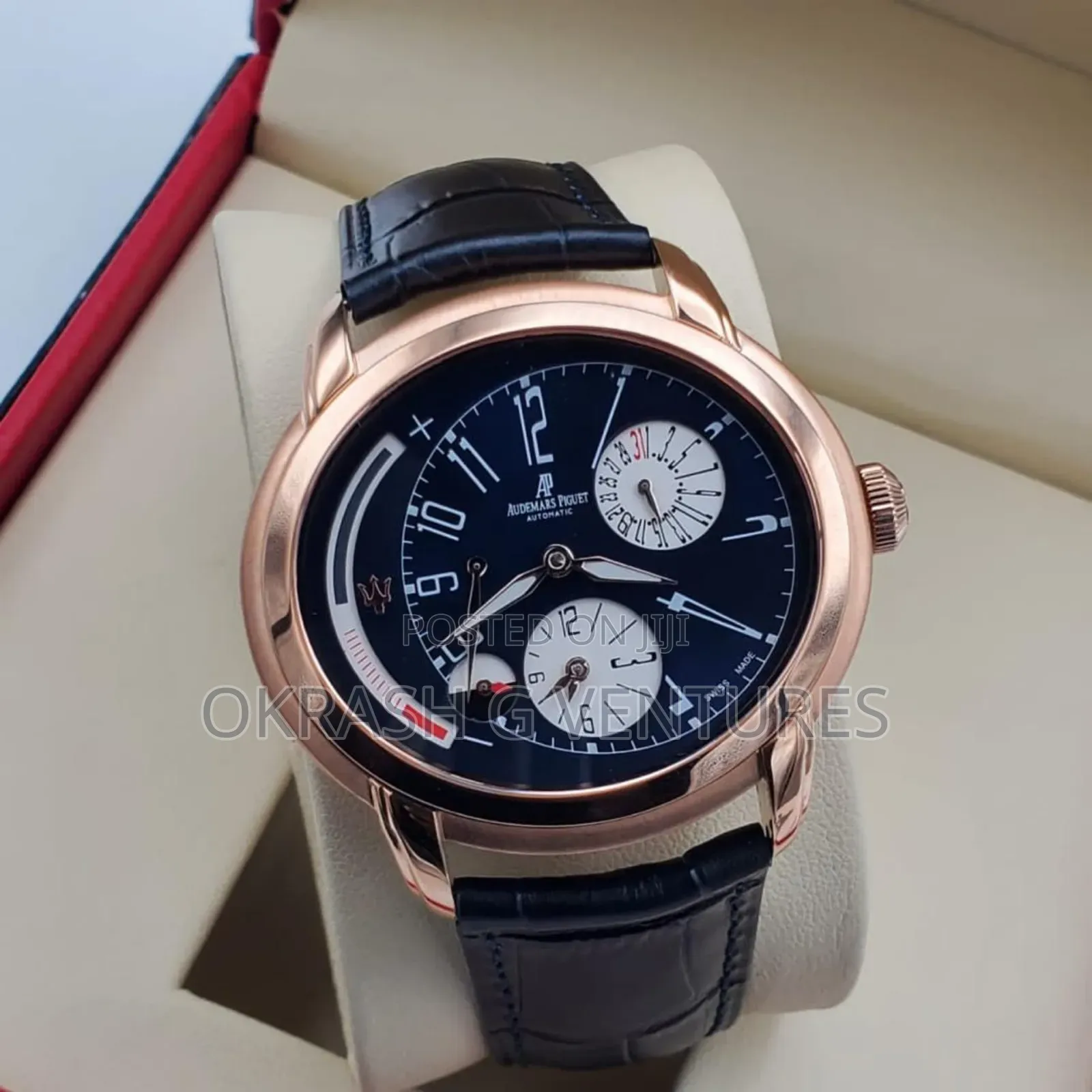 Audemars Piguet (Ap) Automatic Rose Gold Leather Watch