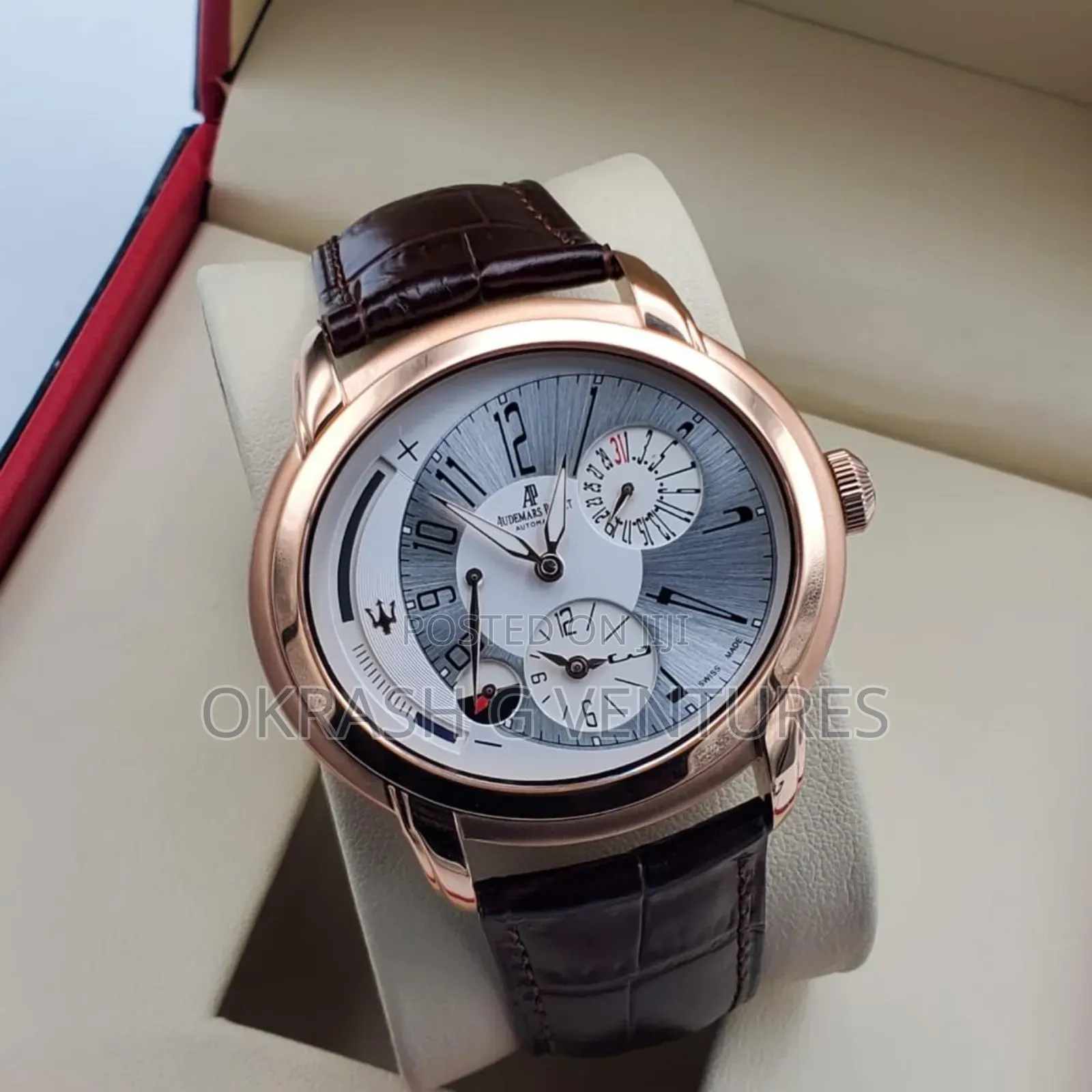Audemars Piguet (Ap) Automatic Rose Gold Leather Watch