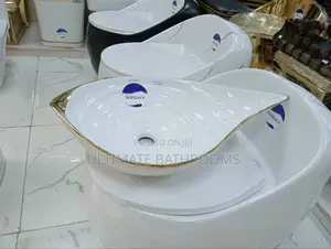 White Mixed With Gold Counter Top Basin