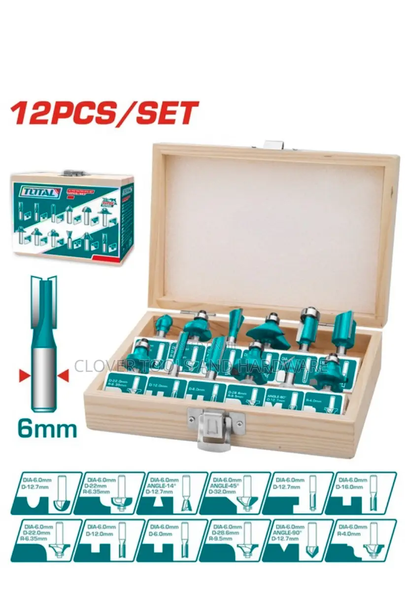 Total 12pcs Router Bits Set 6mm- Tacsr0121