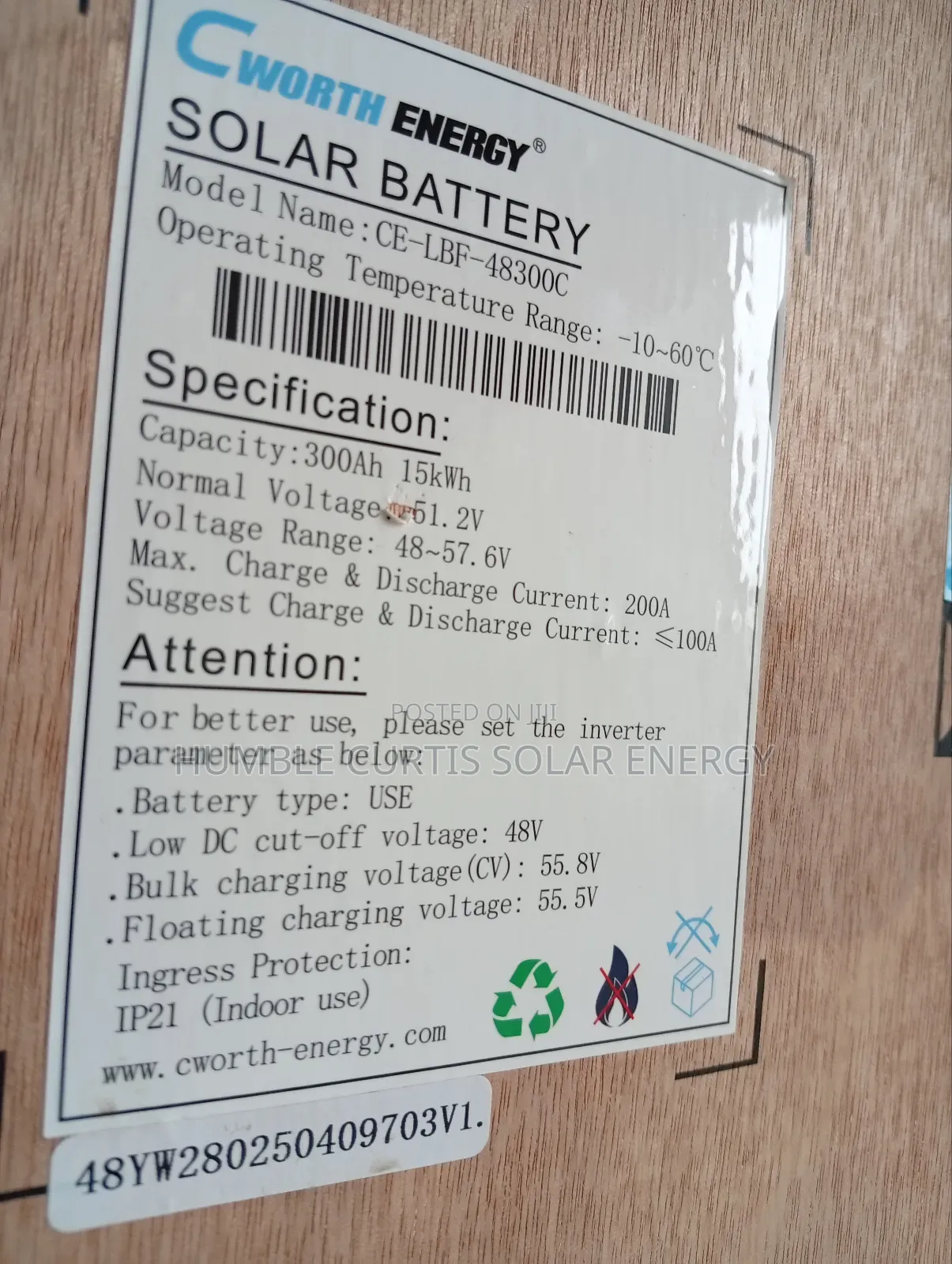 Cworth 15kwh Lithium Battery