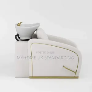 Barber Chair Complete Set With Basin White Gold