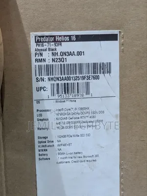 New Laptop Acer Predator Helios 16 16GB Intel Core I9 SSD 1T