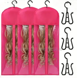 Wig Storage Bag With Zipper Hanger- Pink