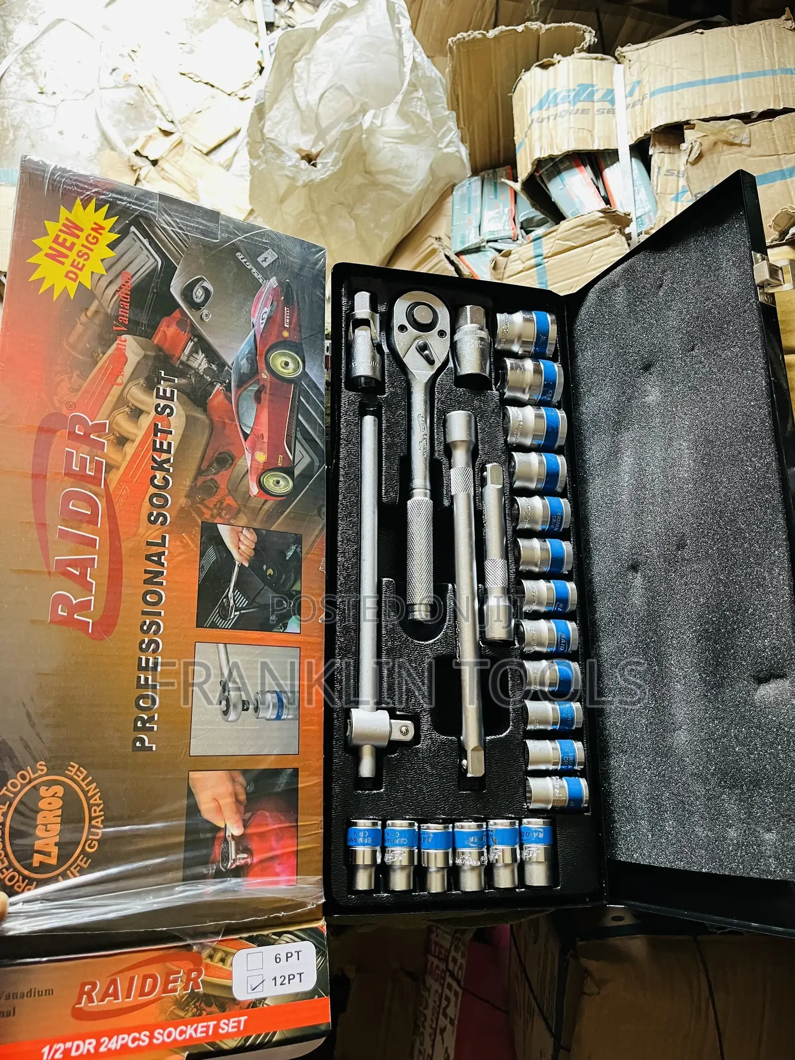 Raider 1/2"Dr Socket Set 24pcs Chrome 12pt