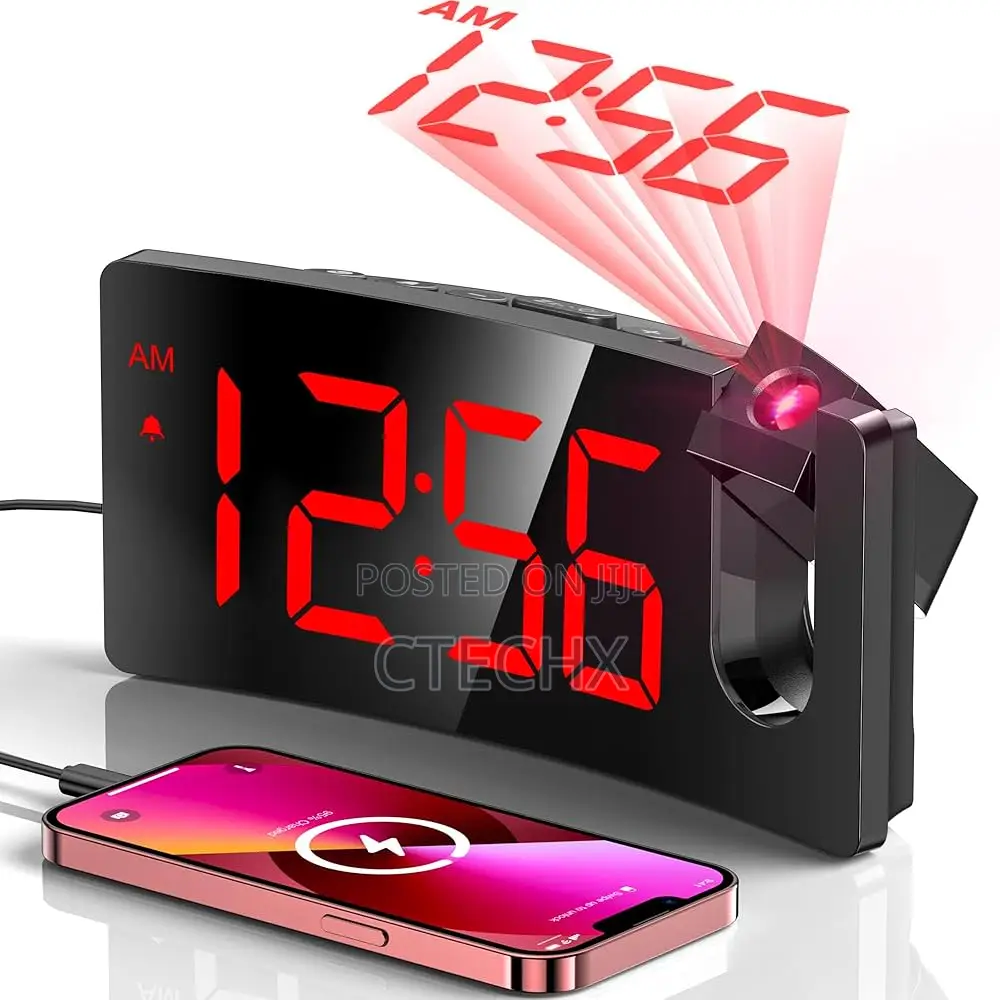 Projection Alarm Clock Digital Clock With Curved Design 180°