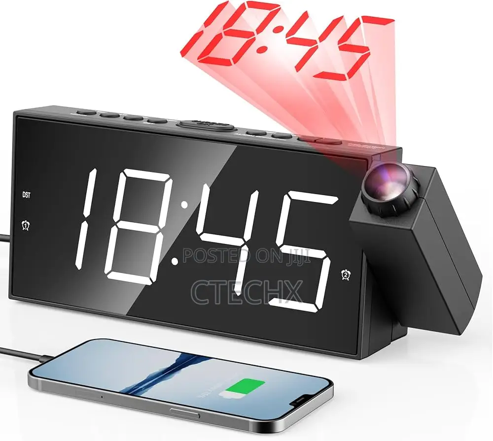 Projection Alarm Clock Digital Clock With Curved Design 180°