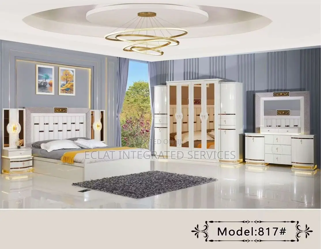 Bed Frame With Wardrobe and Mirror Dresser Set
