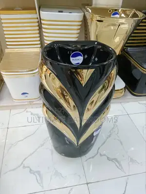 Black Designed With Gold Freestanding Dinning Basin