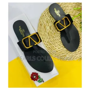 Black Leather Ladies Flat Slippers (Big Size 41 and 42)