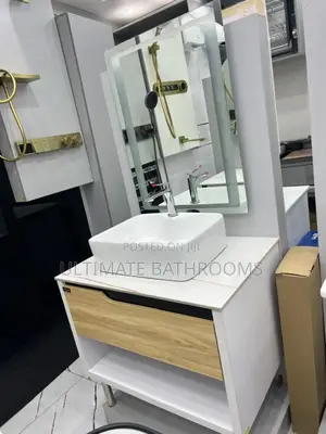 80cm White and Wooden Colour Cabinet Basin With Mirror