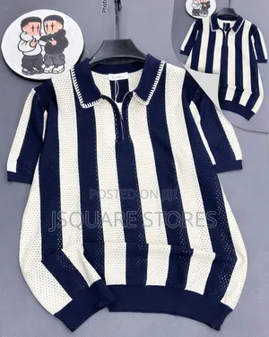 Luxurious Plain and Stripe Collar Neck Top for Men