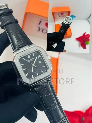 Patek Philippe Black Leather Watch Double Lock