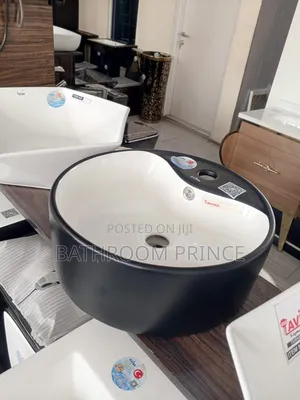 Round Black and White Counter Top Basin