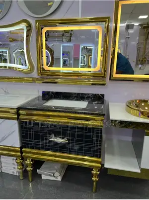Black and Gold 80cm Dinning Cabinet With Led Mirror