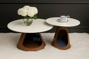 Marble and Wood Two Table Set
