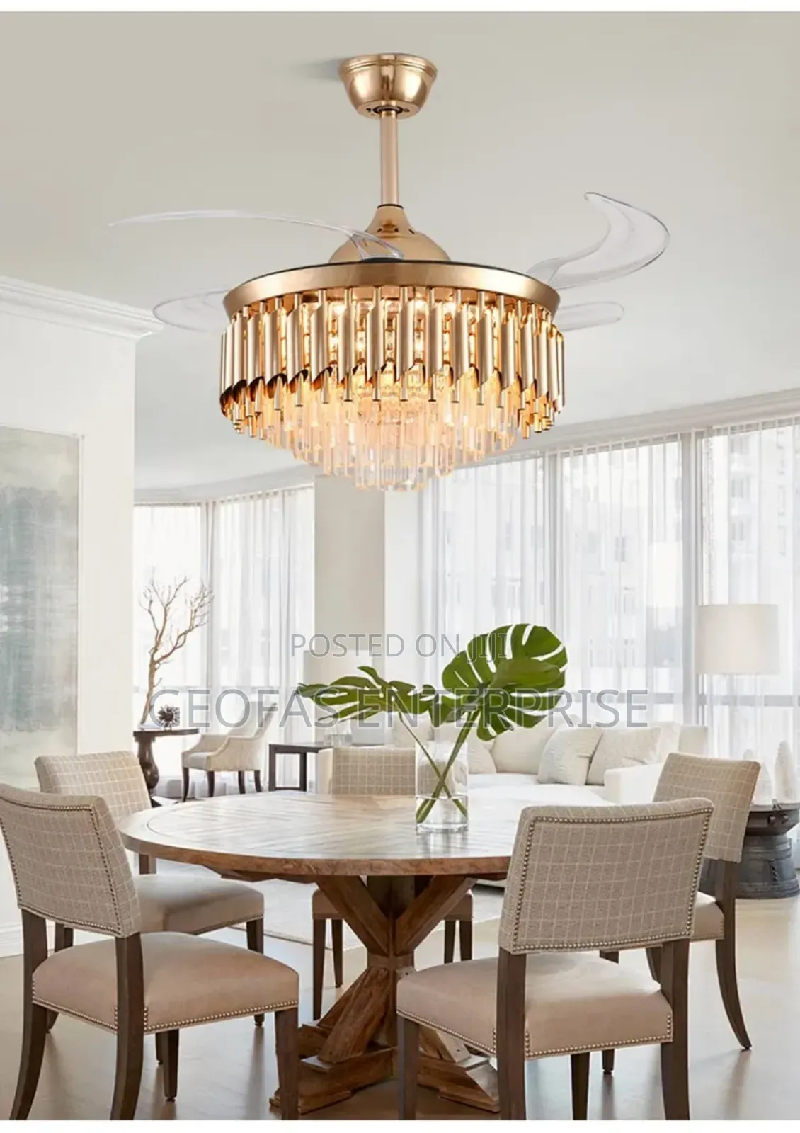 Gold Crystal Ceiling Fan Chandelier With Remote Control