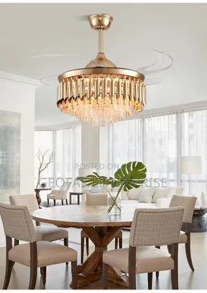 Gold Crystal Ceiling Fan Chandelier With Remote Control