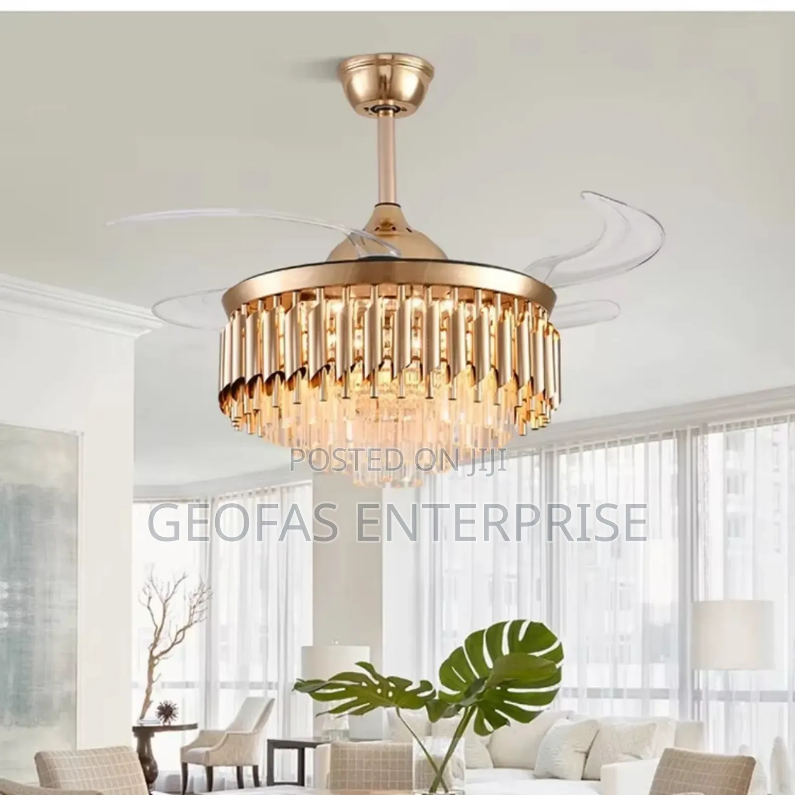 Gold Crystal Ceiling Fan Chandelier With Remote Control