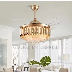 Gold Crystal Ceiling Fan Chandelier With Remote Control