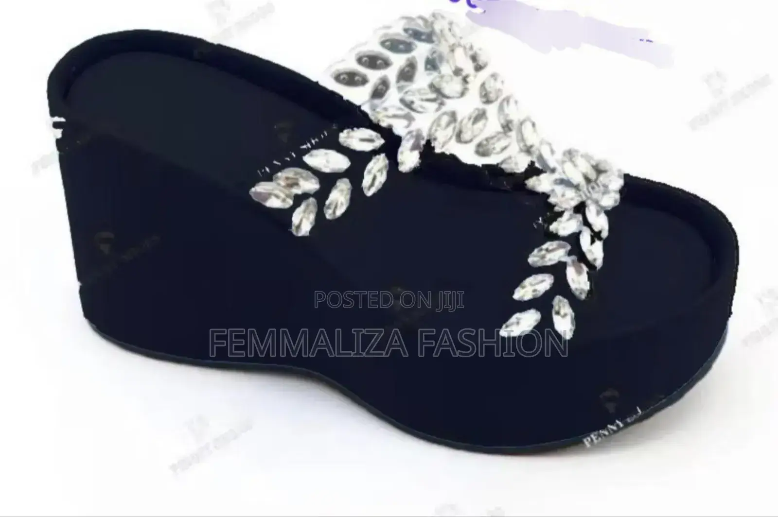 Ladies Rhinestone Wedge Slippers