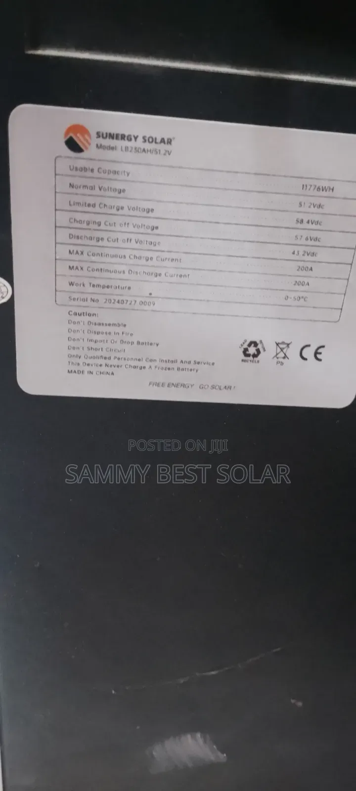 12kwh/48v Sunergy Lithium Battery