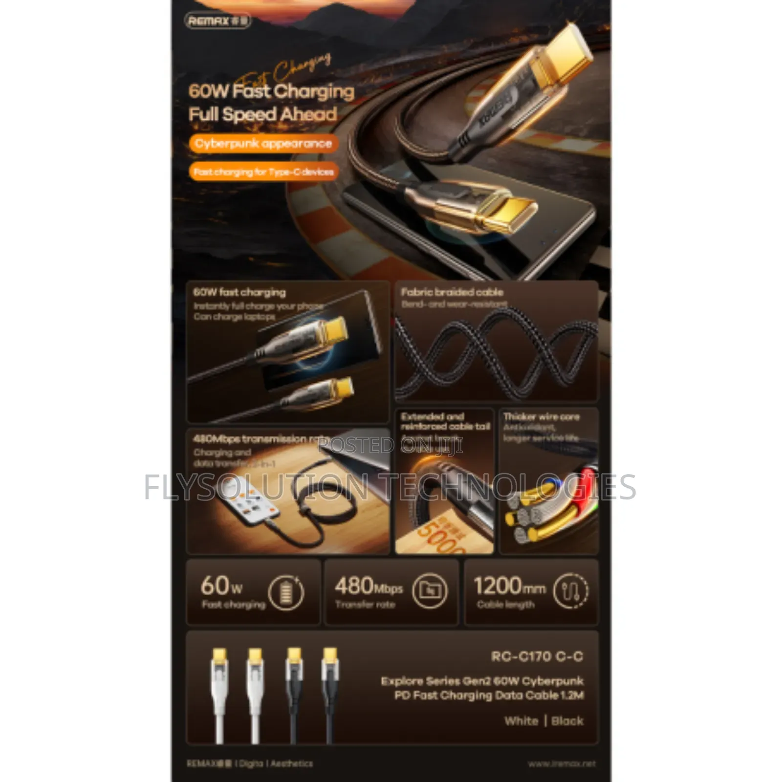 Remax Rc-C170 Usb-C 1.2m Data Cable 60w