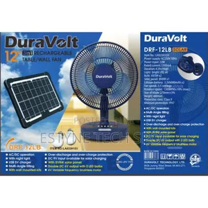 Duravolt 12inches Rechargeable Table Fan With Solar Panel