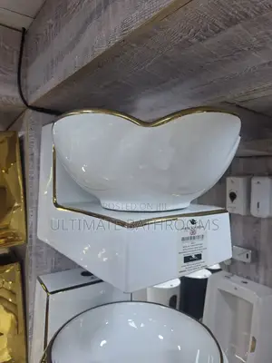 Rockford White and Gold Wall Mounted Wash Hand Basin