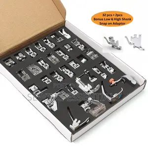 32 Pieces Presser Foot Set + Low and High Shank Adapter