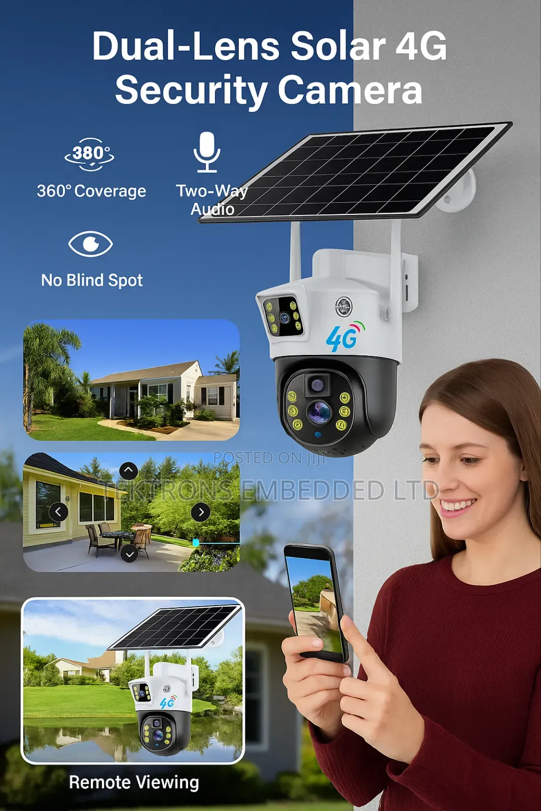 4g Solar Powered Dual Lens Security Outdoor Camera