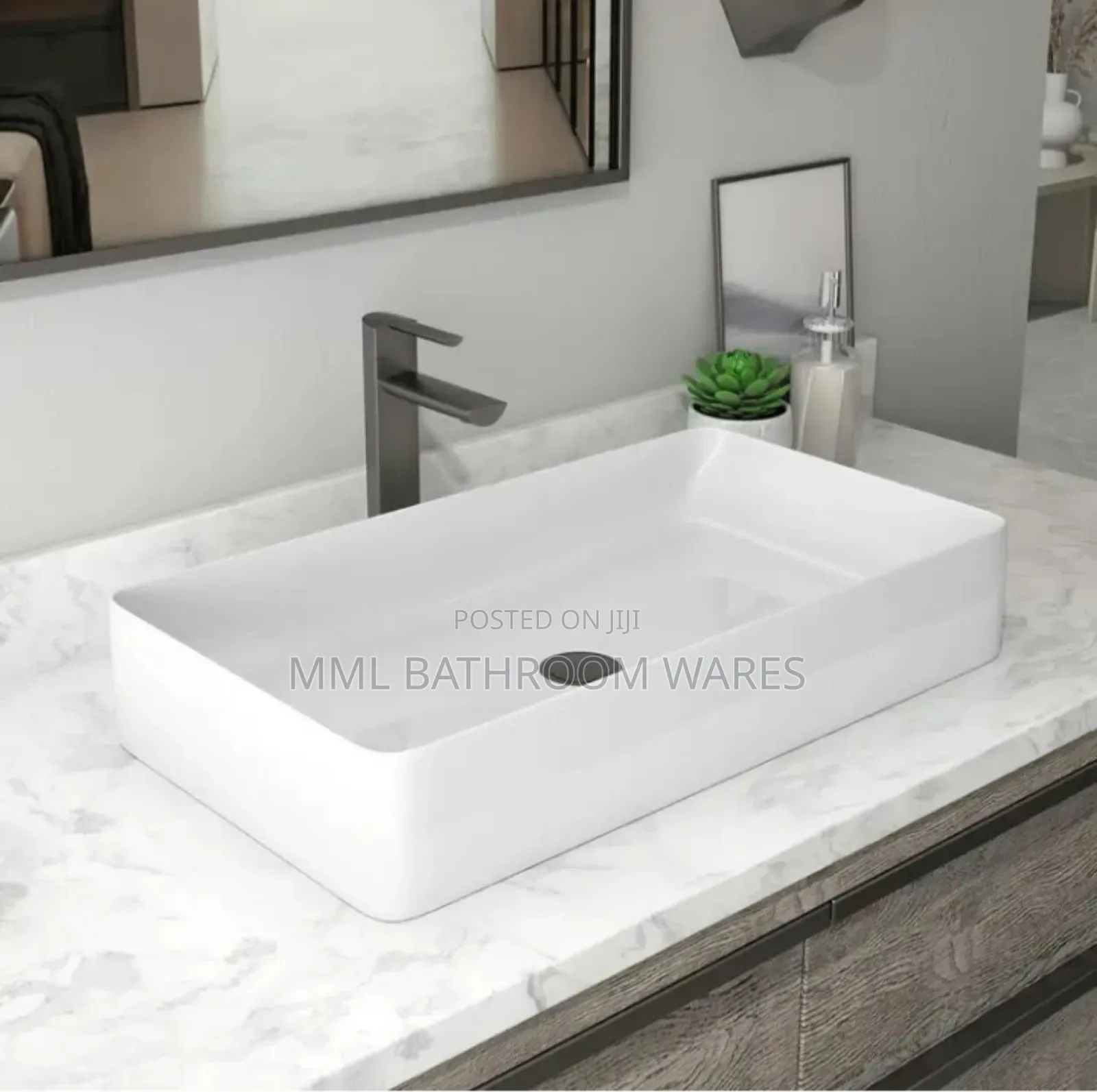 60cm White Ceramic Rectangular Bathroom Countertop Basin