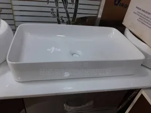 60cm White Ceramic Rectangular Bathroom Countertop Basin